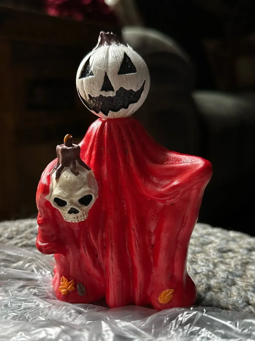 Halloween Pumpkin Ghost Figurine - Red